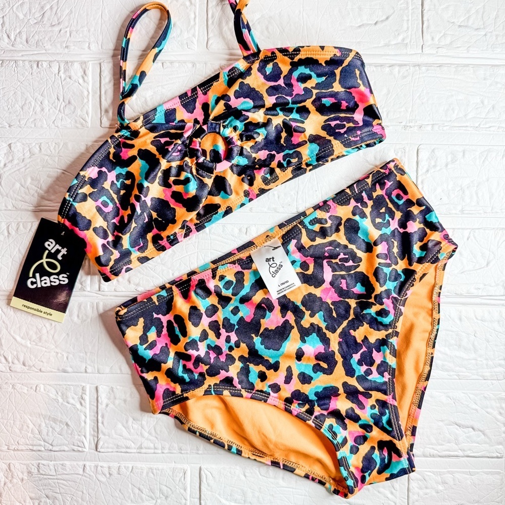 New Art Class Kids Swim Set - Multicolor Leopard Print Size L (10/12)